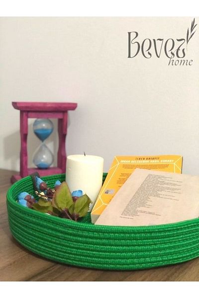 BEVEZ HOME Coș de răchită din iută verde - țesut manual, multifuncțional, organizator pentru baie și bucătărie, 30x7