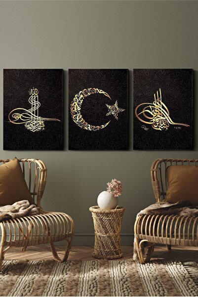 Evinemoda Bismillah Drapelul Turciei Tuğra 3 Piese Pânză - Pânză Canvas