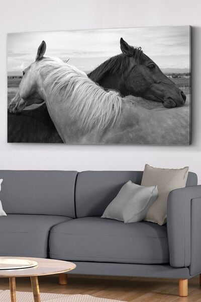 Evinemoda Siyah Beyaz Atlar Kanvas - Canvas Tablo