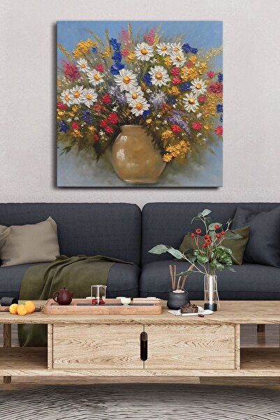 Evinemoda Vazoda Çiçek Tek Parça Kare Kanvas - Canvas Tablo
