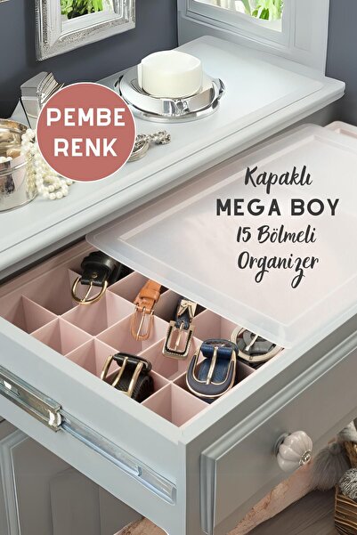 grimorlife Kapaklı 15 Bölmeli Mega Boy Çekmece İçi Düzenleyici Organizer Düze...