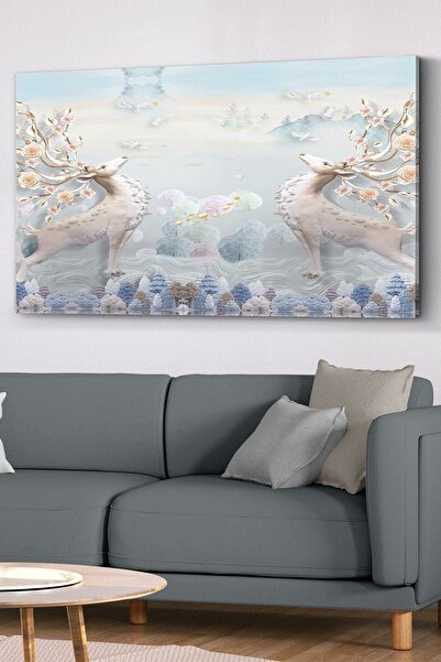 Evinemoda Çiçek Boynuzlu Geyik Kanvas - Canvas Tablo