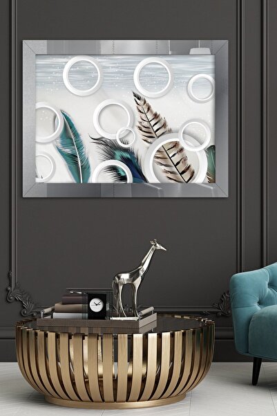 Evinemoda Renkli Tüyler Gümüş Tek Parça Pleksi Tablo