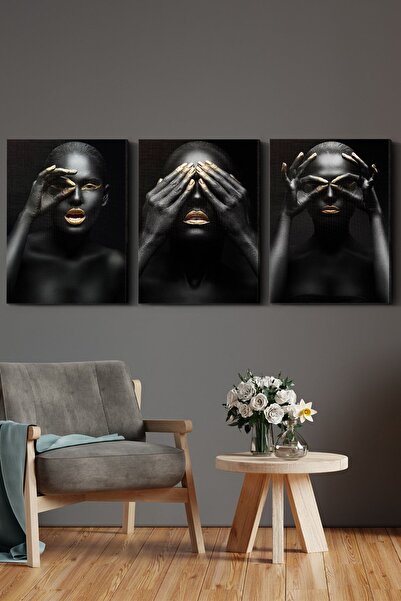 Evinemoda Crne žene 3-dijelni platno - Slika na platnu