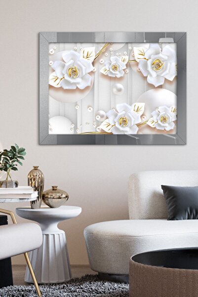 Evinemoda Çiçekler Gümüş Tek Parça Pleksi Tablo