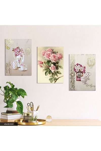 Evinemoda Ретро цветя, картина от 3 части, 40x30 MDF