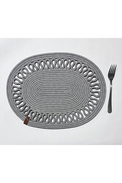 FABRİCART HALI Gray Oval Tripod - Decorative Wavy, Jute Woven Supla American Service