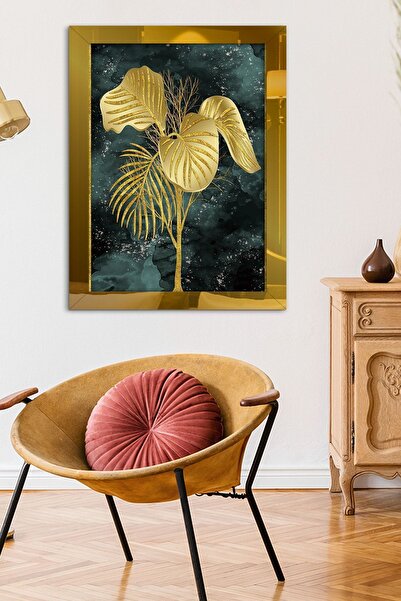 Evinemoda Gold Yapraklar Tek Parça Pleksi Tablo