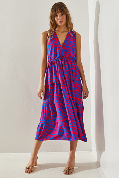 Bianco Lucci Rochie de damă cu imprimeu simetrie, cu decolteu dublu și șnur - 60251399