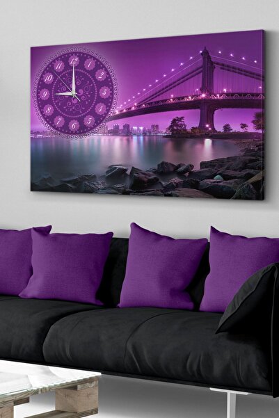 Evinemoda Köprü Manzaralı Saatli Kanvas - Canvas Tablo
