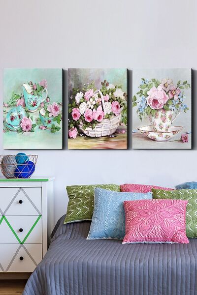 Evinemoda Çiçekler 3 Parça Kanvas - Canvas Tablo