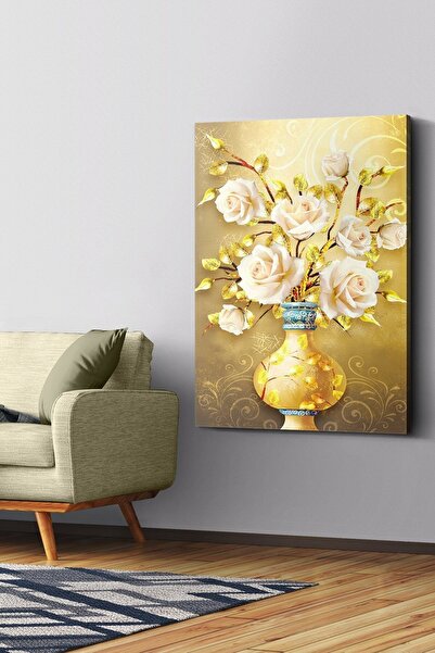 Evinemoda Zlatna vaza, cveće, platno - Slika na platnu
