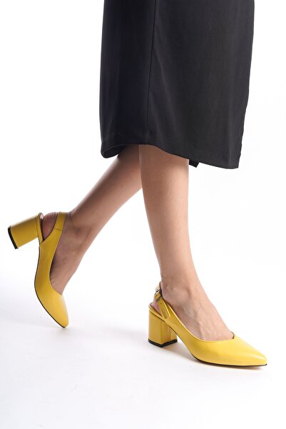ZAPO Pantofi de damă clasici cu toc din piele galbenă