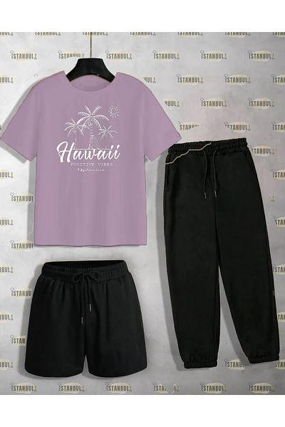 aynewmoda SUMMER TREE Printed T-shirt and Shorts Set