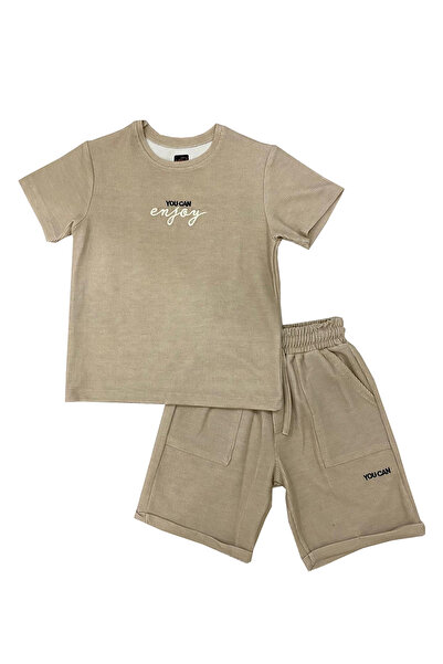 TUOBEBE قماش الوافل - طقم تي شيرت وشورت
