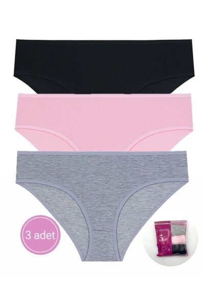 DONLİZZA Siyah Pembe Gri Külot 3 Adet