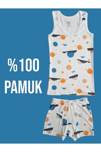 Çamaşır Bahçesi Ανδρικό Παιδικό Σετ Athlete-Boxer - 100% βαμβάκι, Space Pattern, Printed