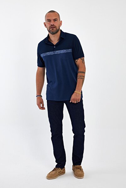 ENQUE Чоловіча базова футболка з коміром-поло, кишенями та короткими рукавами, темно-синя