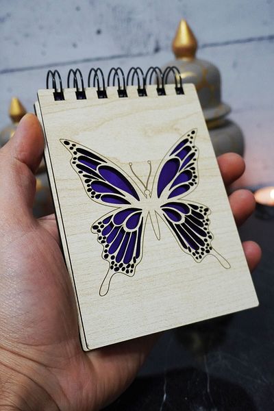 markcat Butterfly Figured Notepad with Wooden Cover - Mini Pocket Notebook
