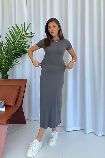 Mine Tan Butik Rochie de modal gri - Decolteu, mânecă scurtă