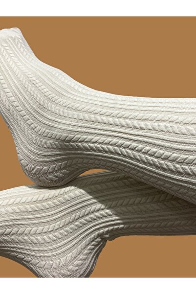 Penti Kadın Knit Krem 200 Denye Kalın Kışlık Kendinden Desenli Dizaltı Pantolon Çorabı 2'li