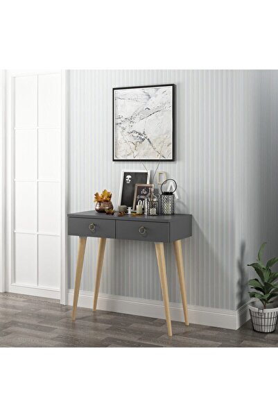 DEKOROSSO Arden Ahşap Ayaklı Modern Dekoratif Dresuar Antrasit