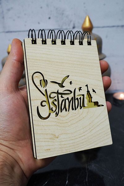 markcat Istanbul Themed Mini Notebook - Wooden Cover, Pocket Book - My List