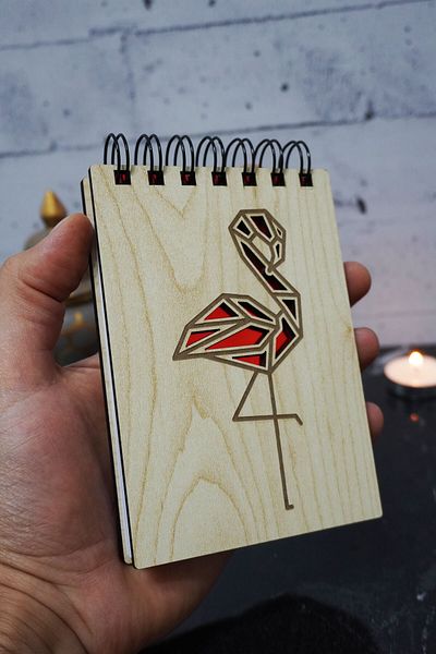 markcat Mini blocnotes din lemn cu figură flamingo - Caiet de buzunar - Lista mea