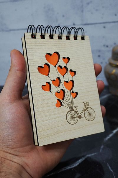 markcat Bloc de note cu tematică pentru baloane pentru biciclete cu copertă din lemn - Mini caiet de buzunar - Lista mea