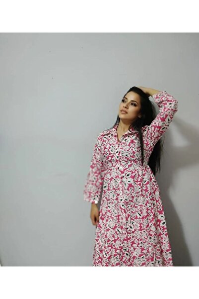 Sublime Butik Φόρεμα Ethnic Floral Print με μακρύ πουκάμισο γιακά και λεπτομέ...