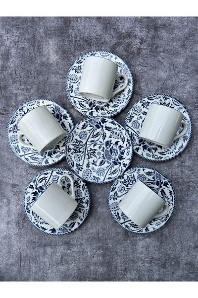 RUBİ PORSELEN Patterned Modern Simple Porcelain Coffee Cup Set for 6 People