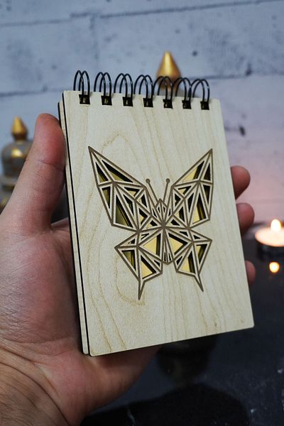 markcat Bloc de note cu copertă din lemn cu tematică fluture - Mini caiet de buzunar - Lista mea