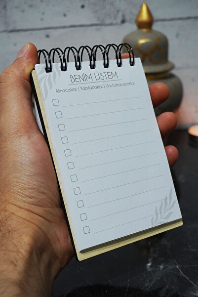 markcat Decorated Moon Themed Notebook with Wooden Cover - Mini Pocket Notebook - My List