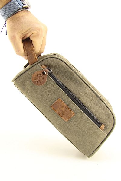 HNB Khaki Men's Canvas Shaving Bag - Waterproof, Personal Care, Daily