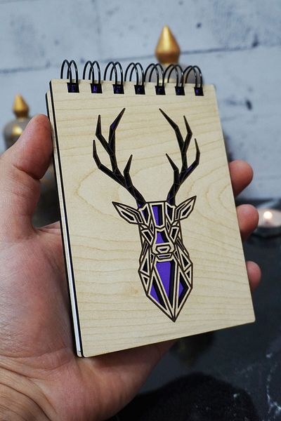 markcat Deer Figure Wooden Cover Notepad - Mini Notebook - Pocket Book - My List