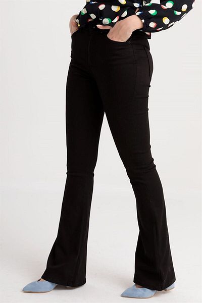 DRC trend Alya Black Gabardine Lycra Women's Flared Leg Trousers