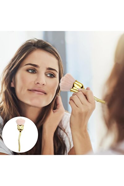 newnet Design elegant de culoare aurie - Perie multifuncțională pentru pudră de machiaj cu trandafiri moi, cu detaliu pe mâner