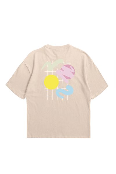 Eazy Co Tricou cu mânecă scurtă cu imprimeu supradimensionat unisex Eazy Beige Abstract Shapes