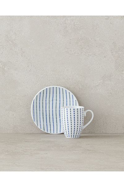 English Home Lena 12 Piece Porcelain Coffee Cup Set - Blue-Green for 6 People