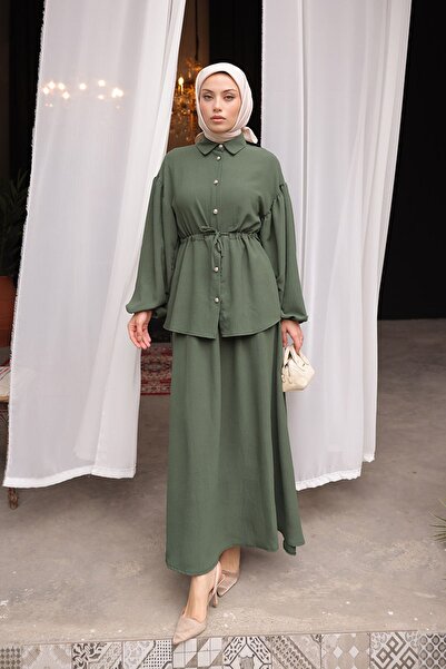 BURCU TESETTÜR Etekli Tesettür Ayrobin Takım BRC2409 Haki