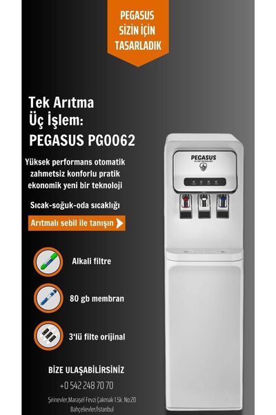 Pegasus Su Arıtma Teknolojileri Pg-62 Arıtmalı Uzun Sebil Sıcak-soğuk-oda Sıc...