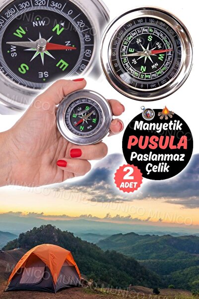 Munico 2 Adet Yüksek Hassasiyetli Paslanmaz Çelik Pusula - Kampcılar ve Dağcı...