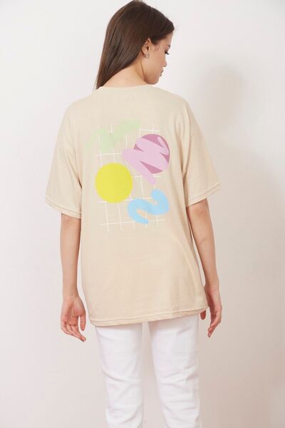 Eazy Co Eazy Beige Abstract Shapes Unisex Oversize εμπριμέ κοντομάνικο μπλουζάκι