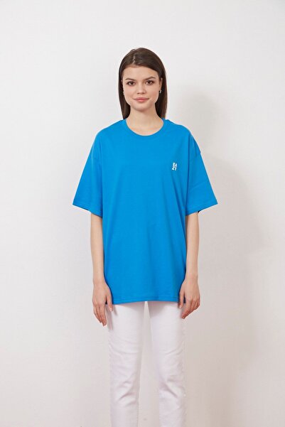 Eazy Co Tricou cu mânecă scurtă unisex cu imprimeu supradimensionat Eazy Blue Abstract Shapes
