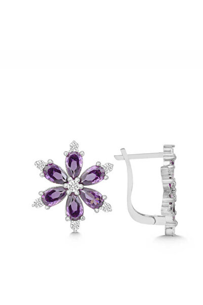 Uyan Collection Gümüş Mor Lotus Çiçeği Kadın Küpe