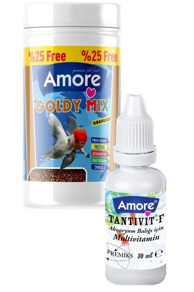 AMORE Goldy Mix Granules 125 Ml 60 Gr Japon Balığı Yemi Ve Vitamini Set