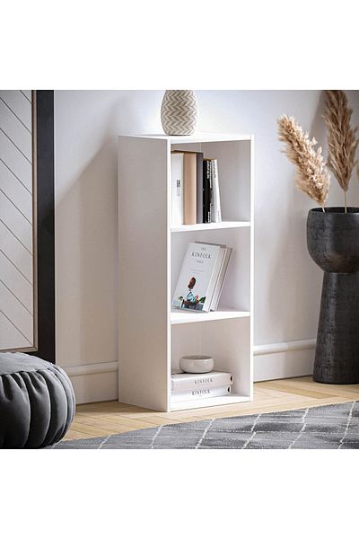 Modern home Bookcase and accessory Display Unit of wood 3Tier white