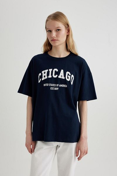 DeFacto Oversize Wide Fit Crew Neck Printed Short Sleeve T-Shirt C3676Ax24Sp