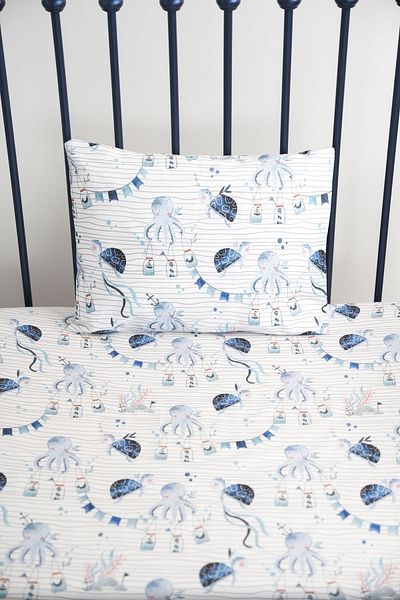 Pithy Organic Cotton Satin Fitted Sheet Set (120x200+20) Pillow Case (50X70)-Nautical