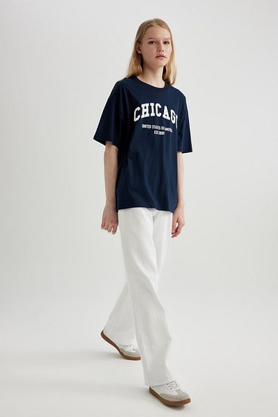 DeFacto Oversize Wide Fit Crew Neck Printed Short Sleeve T-Shirt C3676Ax24Sp